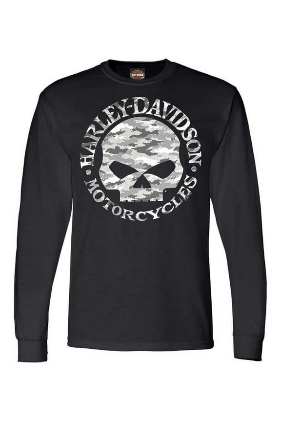Men's Camo Willie G Skull Long Sleeve Crew-Neck Shirt (L), Harley Davidson