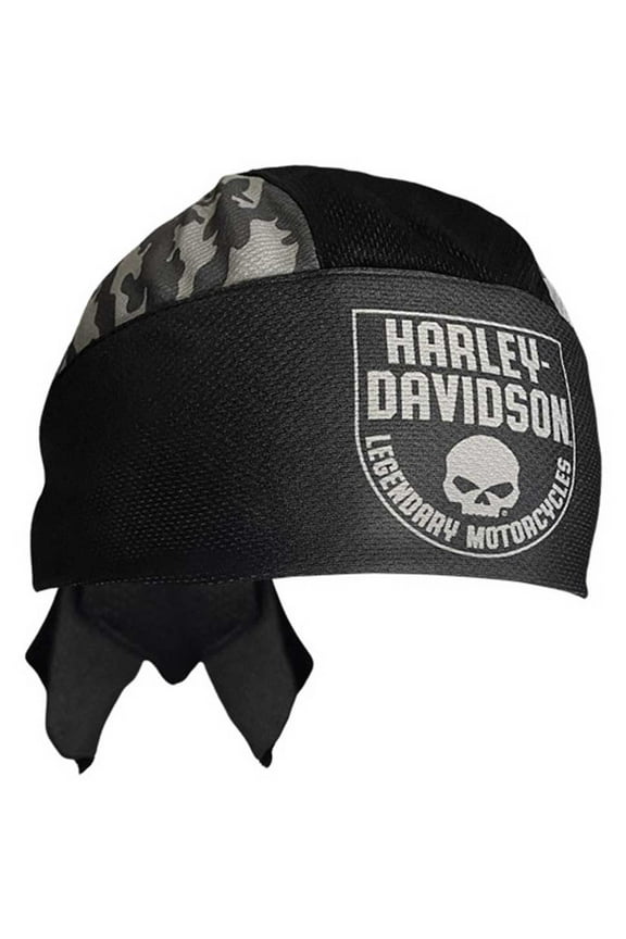 Men's Camo Willie G Skull Polyester One Size Headwrap - Black, Harley Davidson