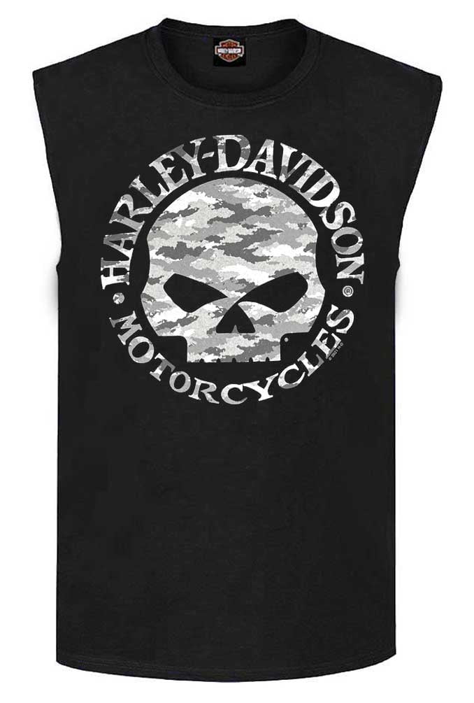 Harley-Davidson Men's Camo Willie G Skull Fleece Pullover – Black Sweatshirt