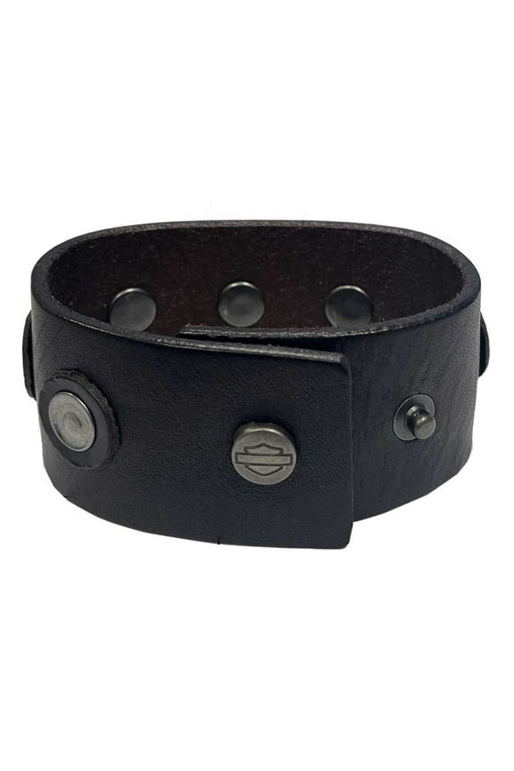 Men's Center Rivet Leather Cuff Bracelet Wristband (S/M) Brown, Harley Davidson