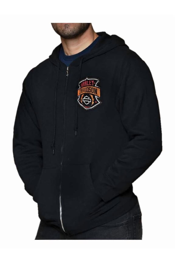 Men's Certainty Zip-Up Fleece Hooded Sweatshirt, Black (4XL), Harley Davidson
