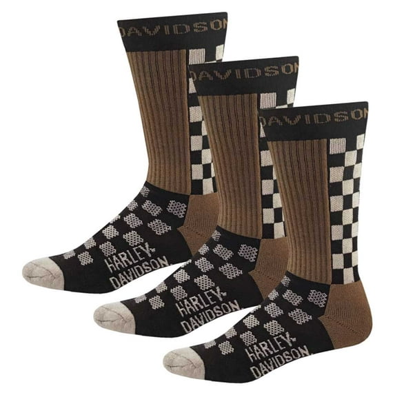 Harley-Davidson Men's Checkered Vented Riding Socks, 3 Pairs D99233470-001, Harley Davidson