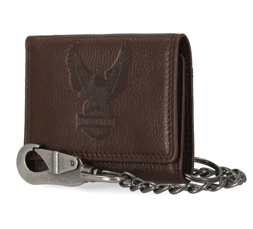 Harley-Davidson Men's Classic Genuine Leather Iconic B&S Eagle Wallet - Brown, Harley Davidson