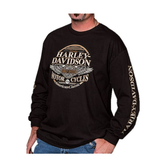 Harley-Davidson Men's Commander Wing Bar & Shield Long Sleeve Shirt, Black (4XL), Harley Davidson