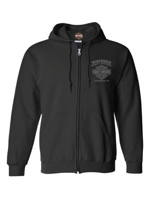Men's Ghoulish Skull Zip-Up Cotton-Blend Hoodie, Black (3XL), Harley Davidson