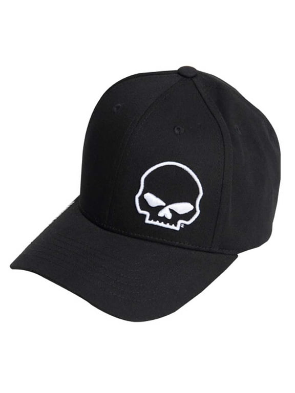 Men's Crooked Skull Curved Bill Stretch Fit Baseball Cap (L/XL), Harley Davidson