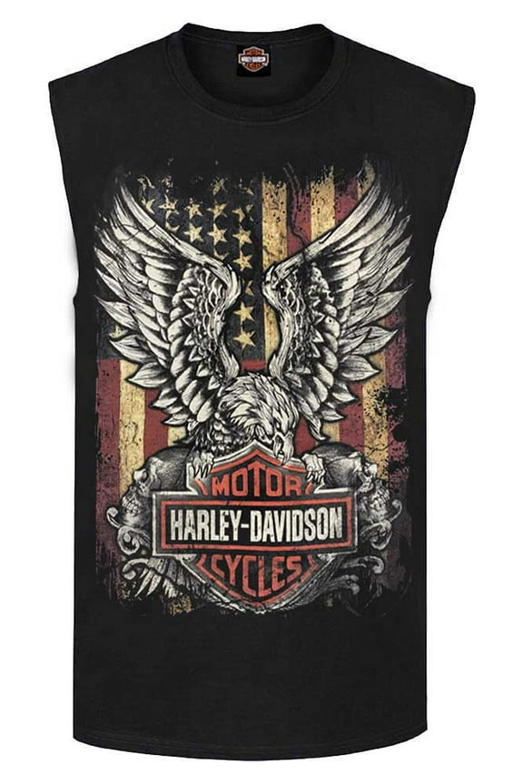 Men's Custom Freedom Sleeveless Crew Muscle Tee - Black (2XL), Harley Davidson