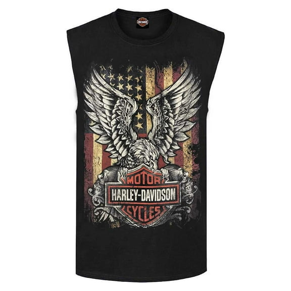 Harley-Davidson Men's Custom Freedom Sleeveless Crew Muscle Tee - Black (L), Harley Davidson