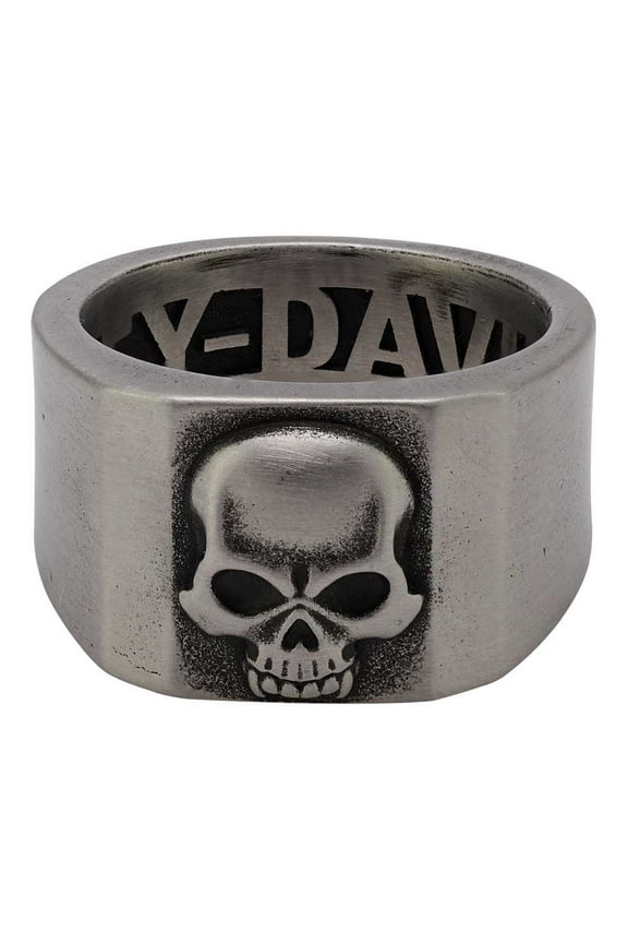 Men's Deadlock Skull Band Ring - Silver Stainless Steel (11), Harley Davidson