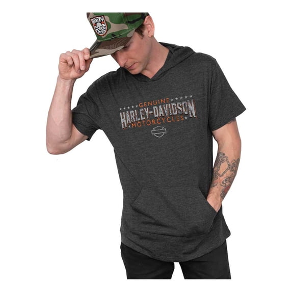 Harley-Davidson Men's Dirt Mark Short Sleeve Hooded Tee - Heather Black (M), Harley Davidson