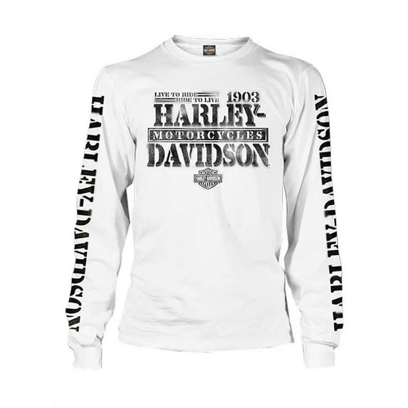 Harley-Davidson Men's Distressed Freedom Fighter Long Sleeve Shirt, White (S), Harley Davidson