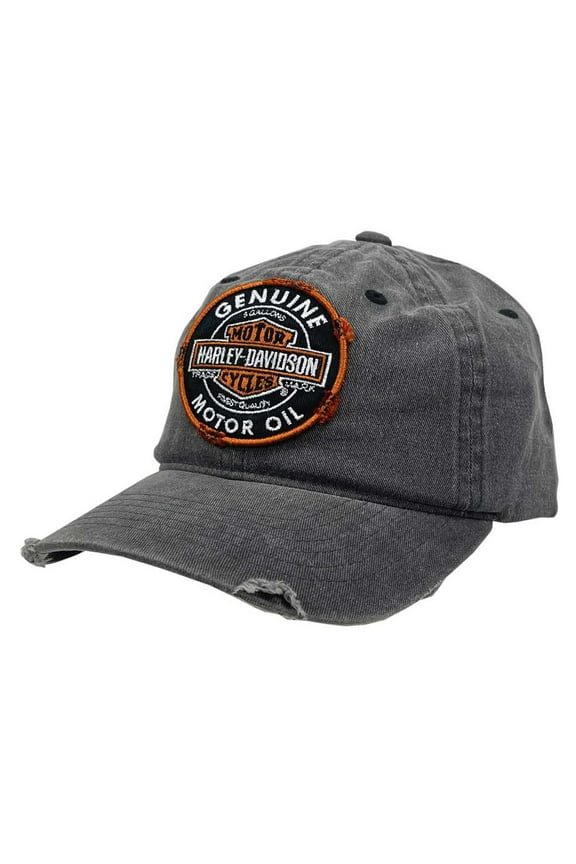 Men's Distressed Motor Oil Adjustable Baseball Cap, Washed, Harley Davidson