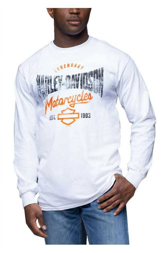 Men's Distressed Pile Up Long Sleeve Crew-Neck Shirt White (4XL), Harley Davidson