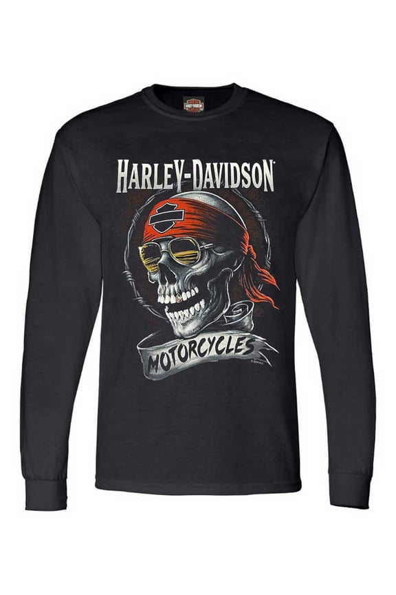 Men's Distressed Shady Skull Crew-Neck Long Sleeve Shirt (2XL), Harley Davidson
