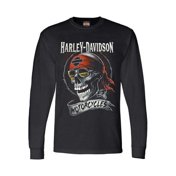 Harley-Davidson Men's Distressed Shady Skull Crew-Neck Long Sleeve Shirt (3XL), Harley Davidson