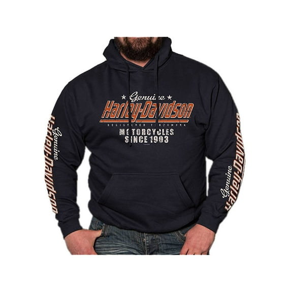 Harley-Davidson Men's Distressed Sprint Long Sleeve Pullover Hoodie, Navy (3XL), Harley Davidson