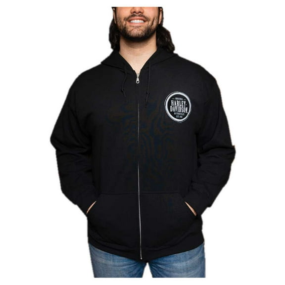 Harley-Davidson Men's Divided H-D Zip-Up Fleece Hooded Sweatshirt - Black (5XL), Harley Davidson
