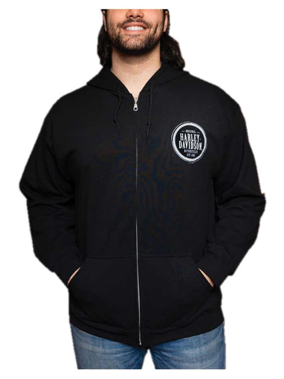 Men's Divided H-D Zip-Up Fleece Hooded Sweatshirt - Black (L), Harley Davidson
