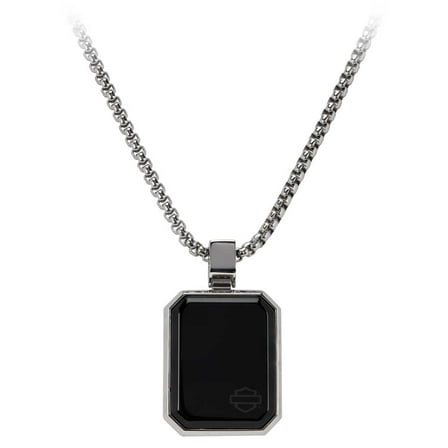 Harley-Davidson Men's Dogtag Onyx Pendant Necklace - Stainless Steel (24), Harley Davidson