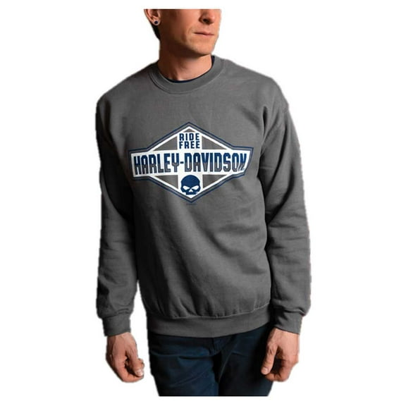 Harley-Davidson Men's Drifter Skull Pullover Fleece Sweatshirt - Gray (XL), Harley Davidson