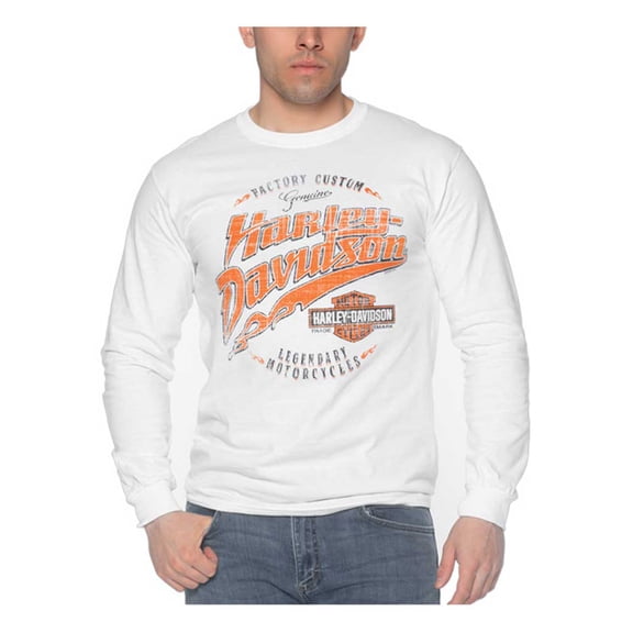 Harley-Davidson Men's Driven B&S Long Sleeve Crew-Neck Cotton Shirt- White (5XL), Harley Davidson