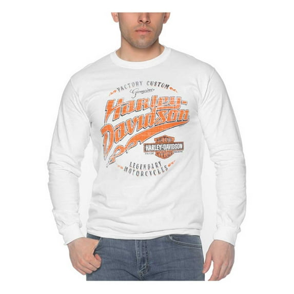 Harley-Davidson Men's Driven B&S Long Sleeve Crew-Neck Cotton Shirt - White (M), Harley Davidson