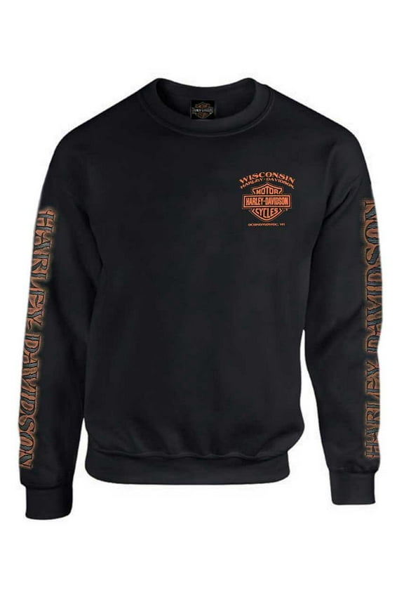 Men's Eagle Piston Fleece Pullover Sweatshirt, Black (3XL), Harley Davidson