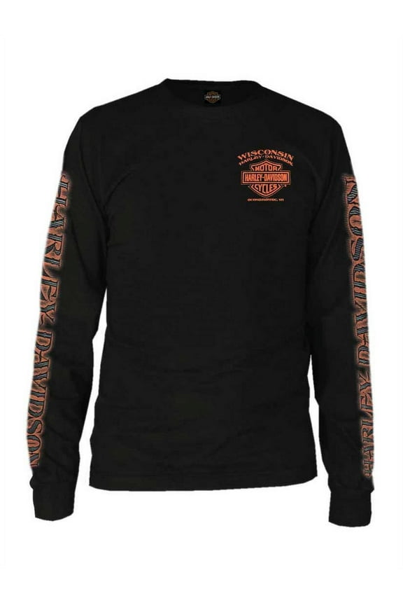 Men's Eagle Piston Long Sleeve Crew Shirt, Black 30299947 (XL), Harley Davidson