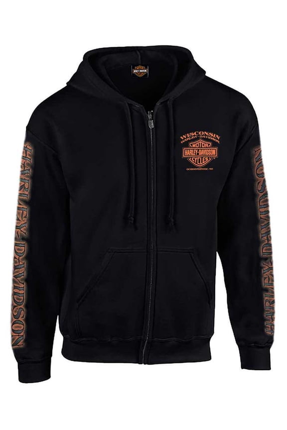 Men's Eagle Piston Long Sleeve Full-Zip Hoodie, Black (2XL), Harley Davidson