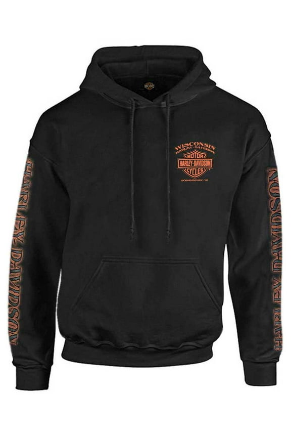 Men's Eagle Piston Long Sleeve Pullover Hoodie, Black (S), Harley Davidson