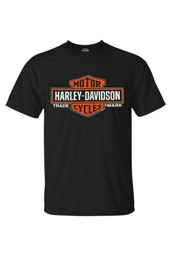 Men's Elongated Orange Bar & Shield Black T-Shirt 30290285 (M), Harley Davidson