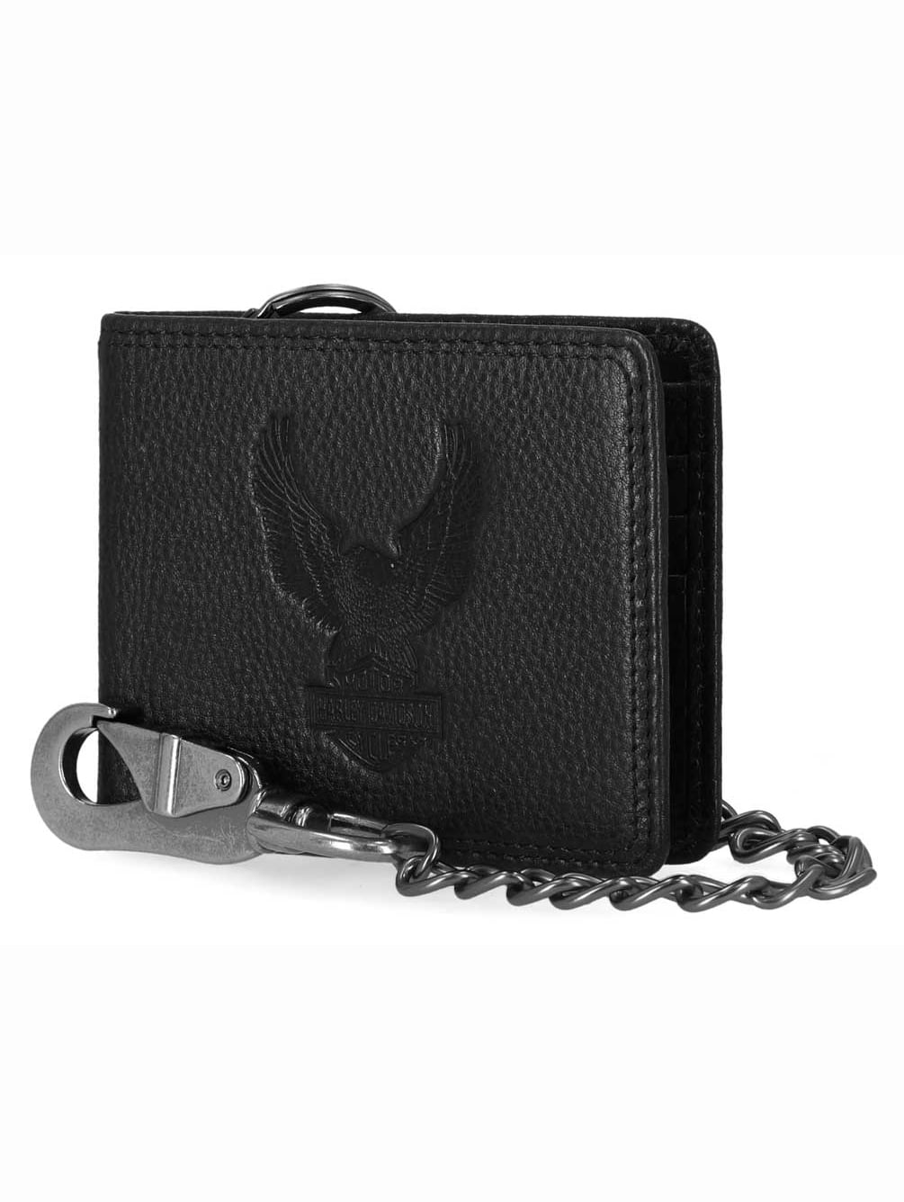 Harley-Davidson Men's Embossed Eagle Billfold Chain RFID Wallet, Black, Harley Davidson