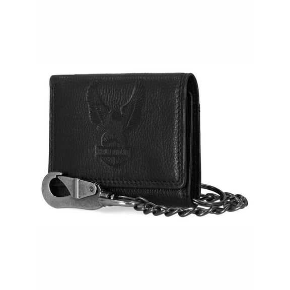 Harley-Davidson Men's Embossed Eagle Tri-Fold Snap Chain RFID Wallet, Black, Harley Davidson