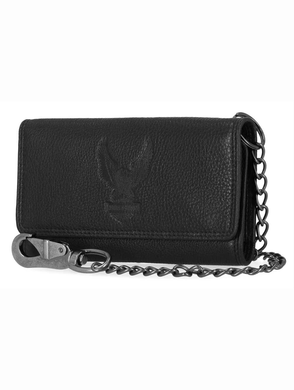 Harley-Davidson Men's Embossed Eagle Tri-Fold Trucker Chain RFID Wallet, Black, Harley Davidson