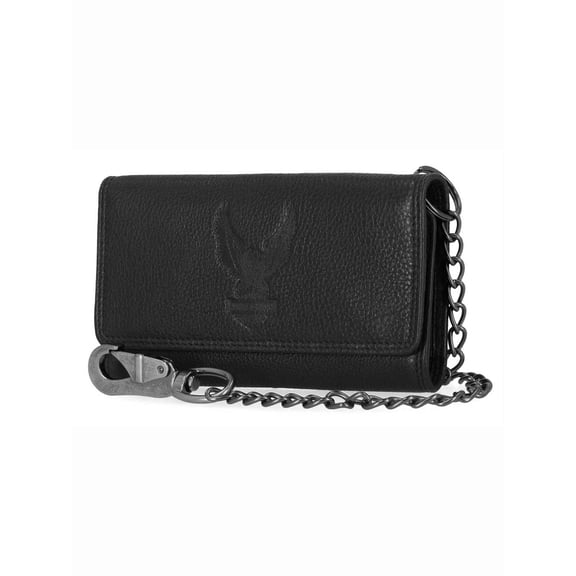 Harley-Davidson Men's Embossed Eagle Tri-Fold Trucker Chain RFID Wallet, Black, Harley Davidson