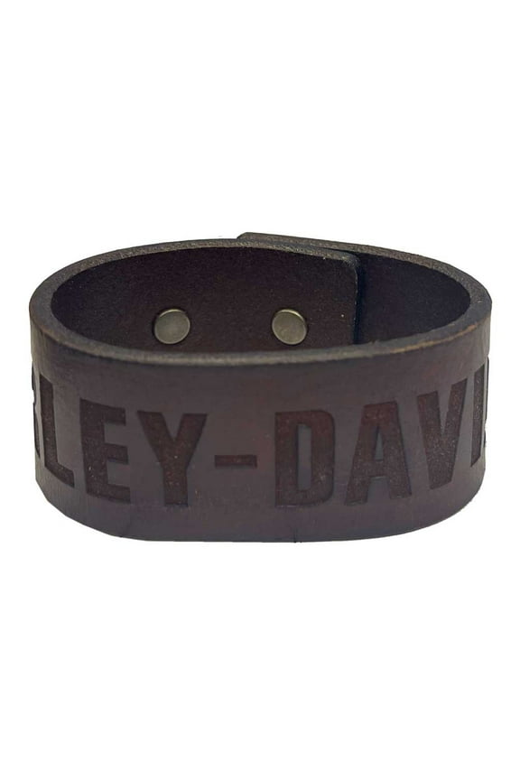 Men's Embossed H-D Leather Cuff Bracelet Wristband (S/M) Brown, Harley Davidson