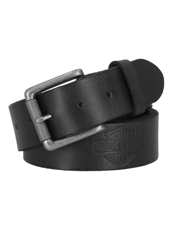 Harley-Davidson Men's Embossed Repeat Bar & Shield Leather Belt, Black (XL)