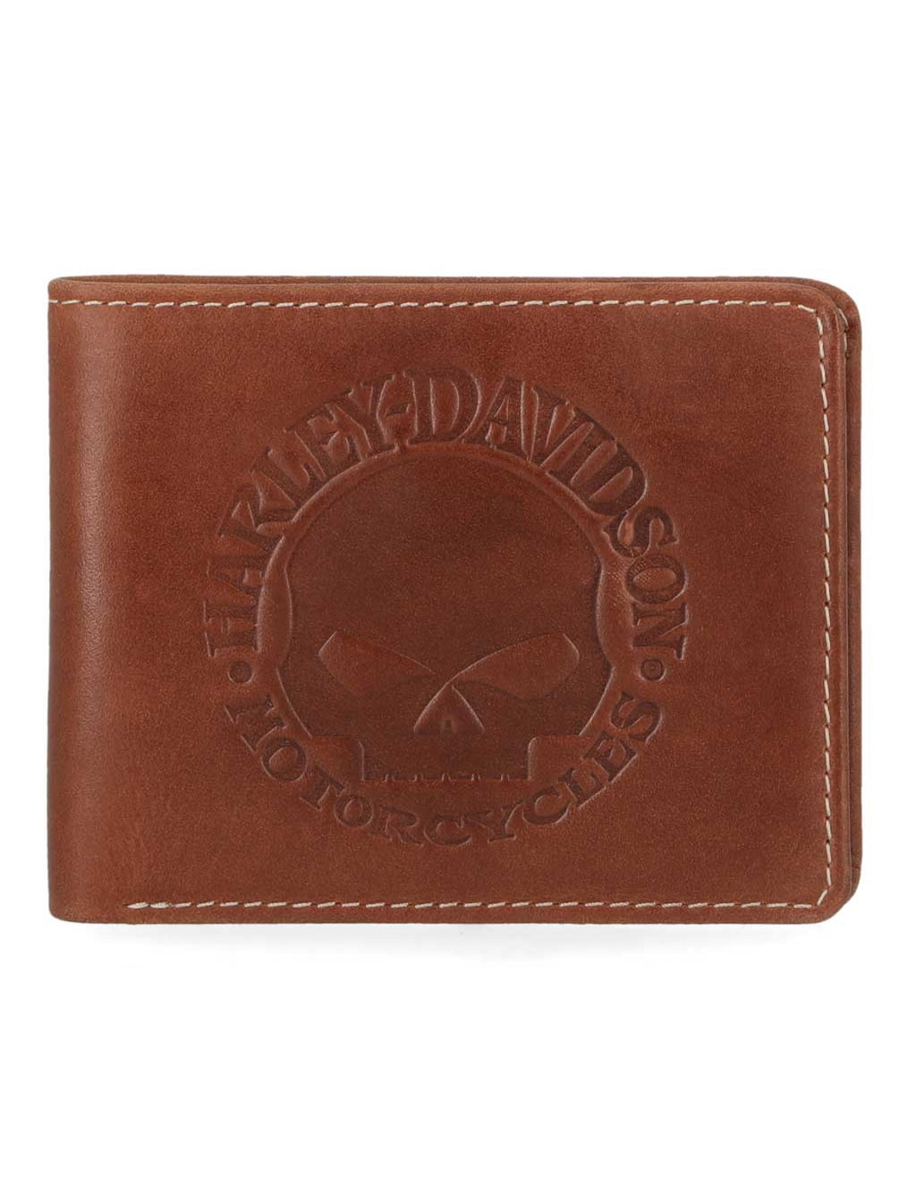 Harley-Davidson Men's Embossed Willie G Skull Bi-Fold Leather Wallet - Brown, Harley Davidson