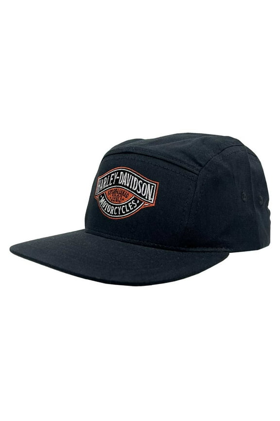 Men's Embroidered Credentials Flat Bill Camper Hat, Black, Harley Davidson