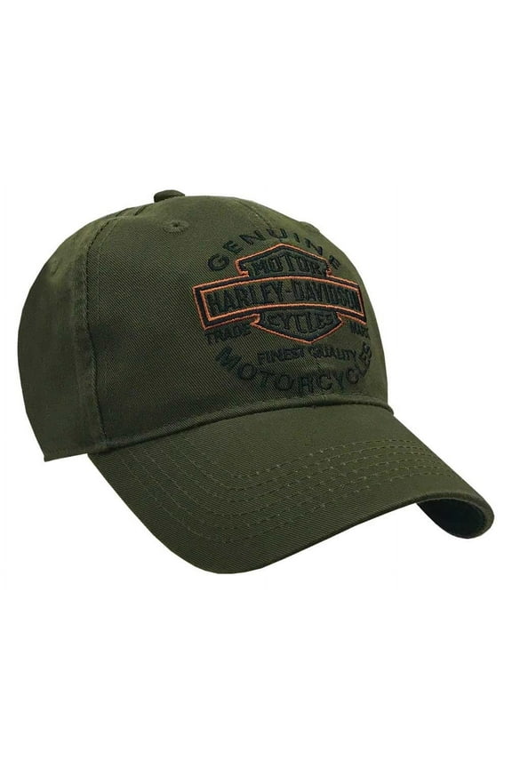 Men's Embroidered Long Bar & Shield Baseball Cap, Olive, Harley Davidson