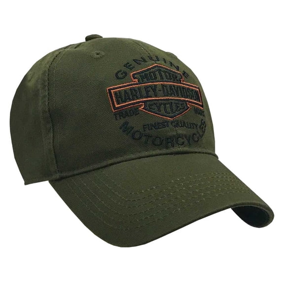 Harley-Davidson Men's Embroidered Long Bar & Shield Baseball Cap, Olive, Harley Davidson