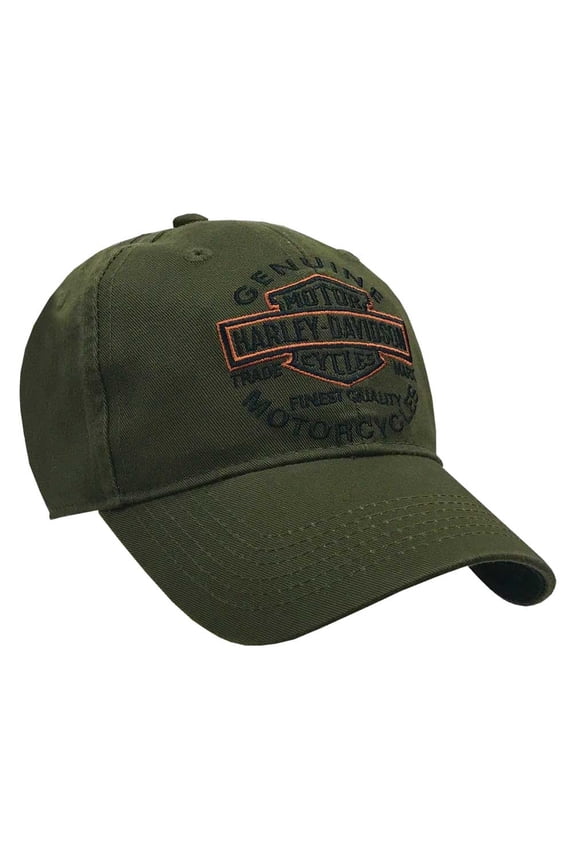 Men's Embroidered Long Bar & Shield Baseball Cap, Olive, Harley Davidson