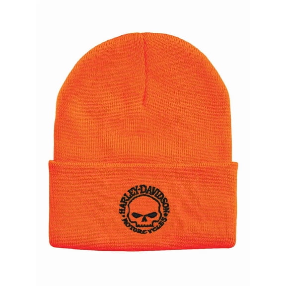 Harley-Davidson Men's Embroidered Willie G Skull Cuffed Beanie Hat - Orange, Harley Davidson