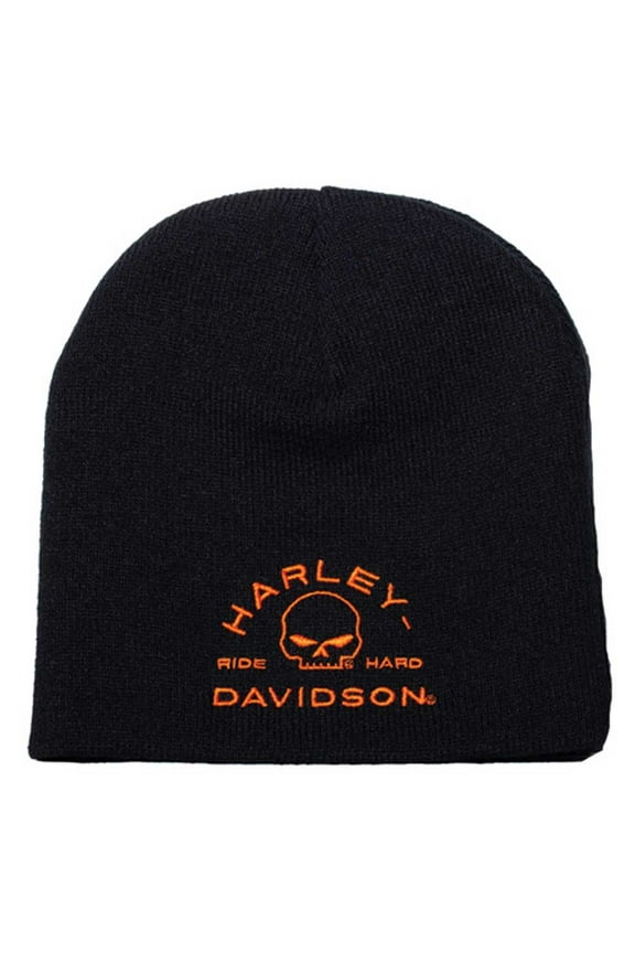 Men's Embroidered Zone Willie G Skull Acrylic Beanie Hat - Black, Harley Davidson