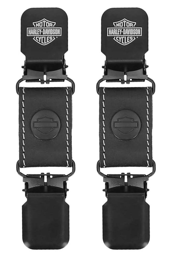 Men's Etched Bar & Shield Logo Leather Boot Clips Black, Harley Davidson