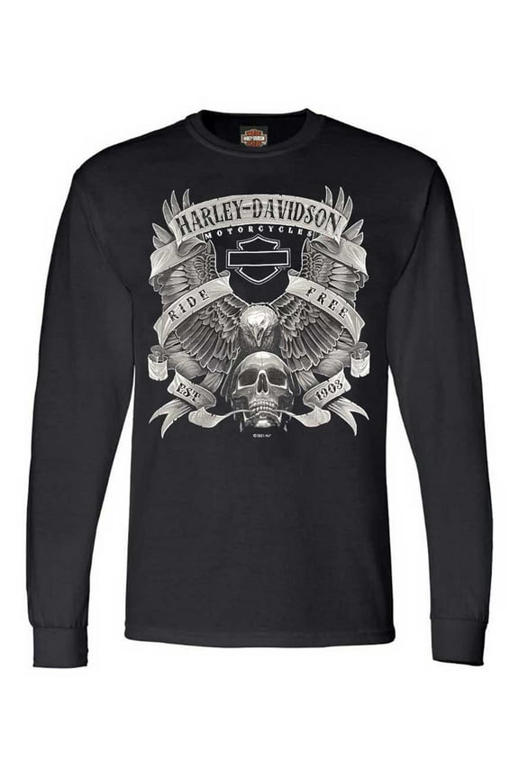 Men's Fastened Bar & Shield Crew-Neck Long Sleeve Shirt (L), Harley Davidson