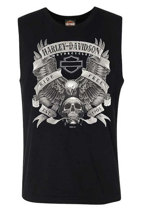 Men's Fastened Bar & Shield Sleeveless Cotton Muscle Tee (L), Harley Davidson