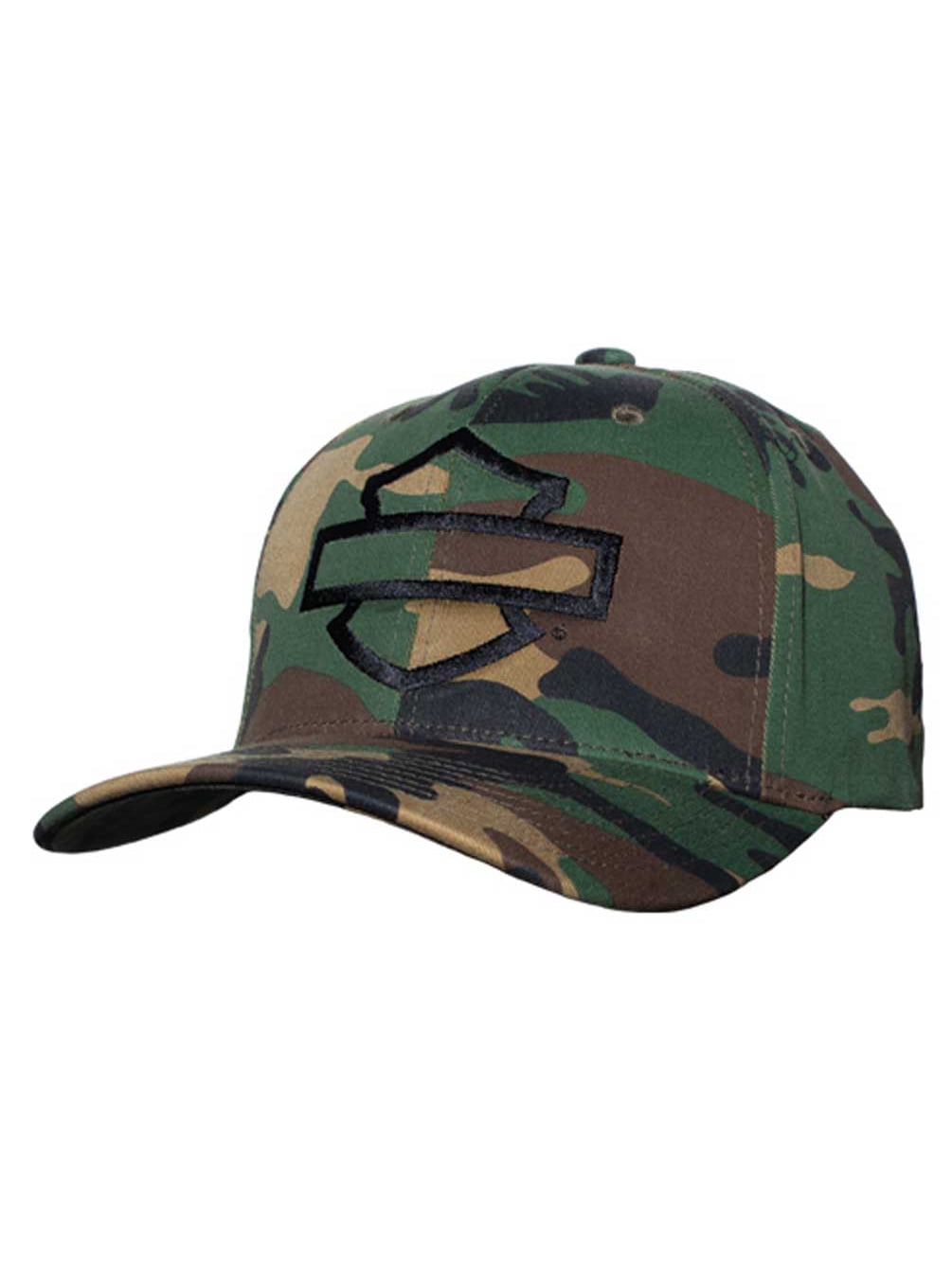 Harley-Davidson Men's Find Me Bar & Shield Logo Stretch Fit Baseball Cap - Camo Pattern, 97% Cotton 3% Spandex