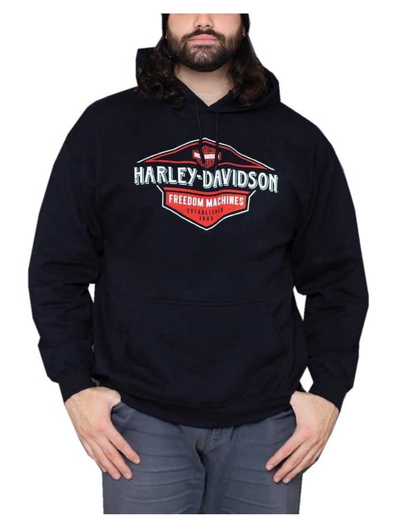 Men's Freedom Machines H-D Pullover Fleece Hoodie - Black (L), Harley Davidson