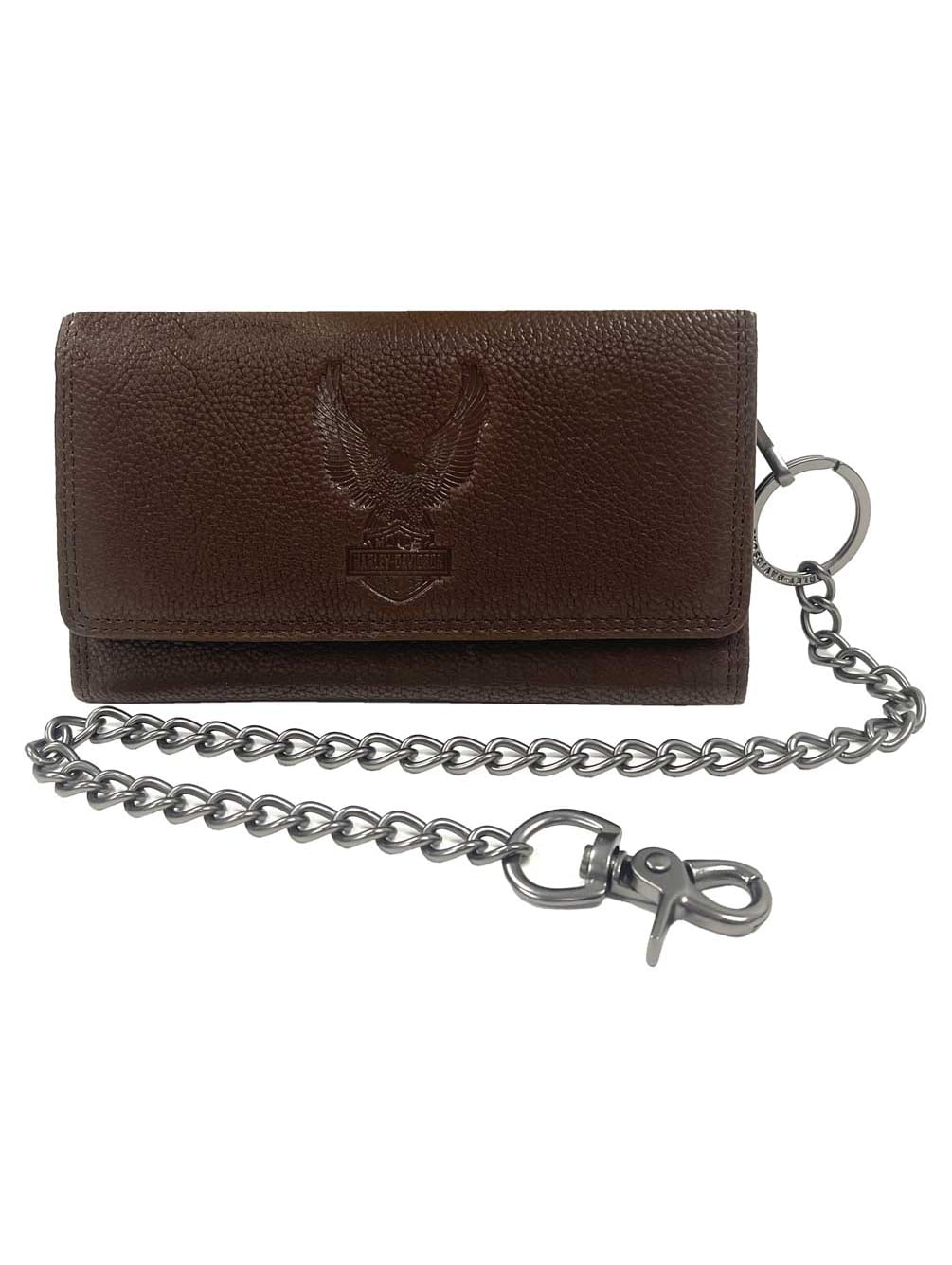 Harley-Davidson Men's Genuine Leather Iconic B&S Eagle Trucker Wallet - Brown, Harley Davidson